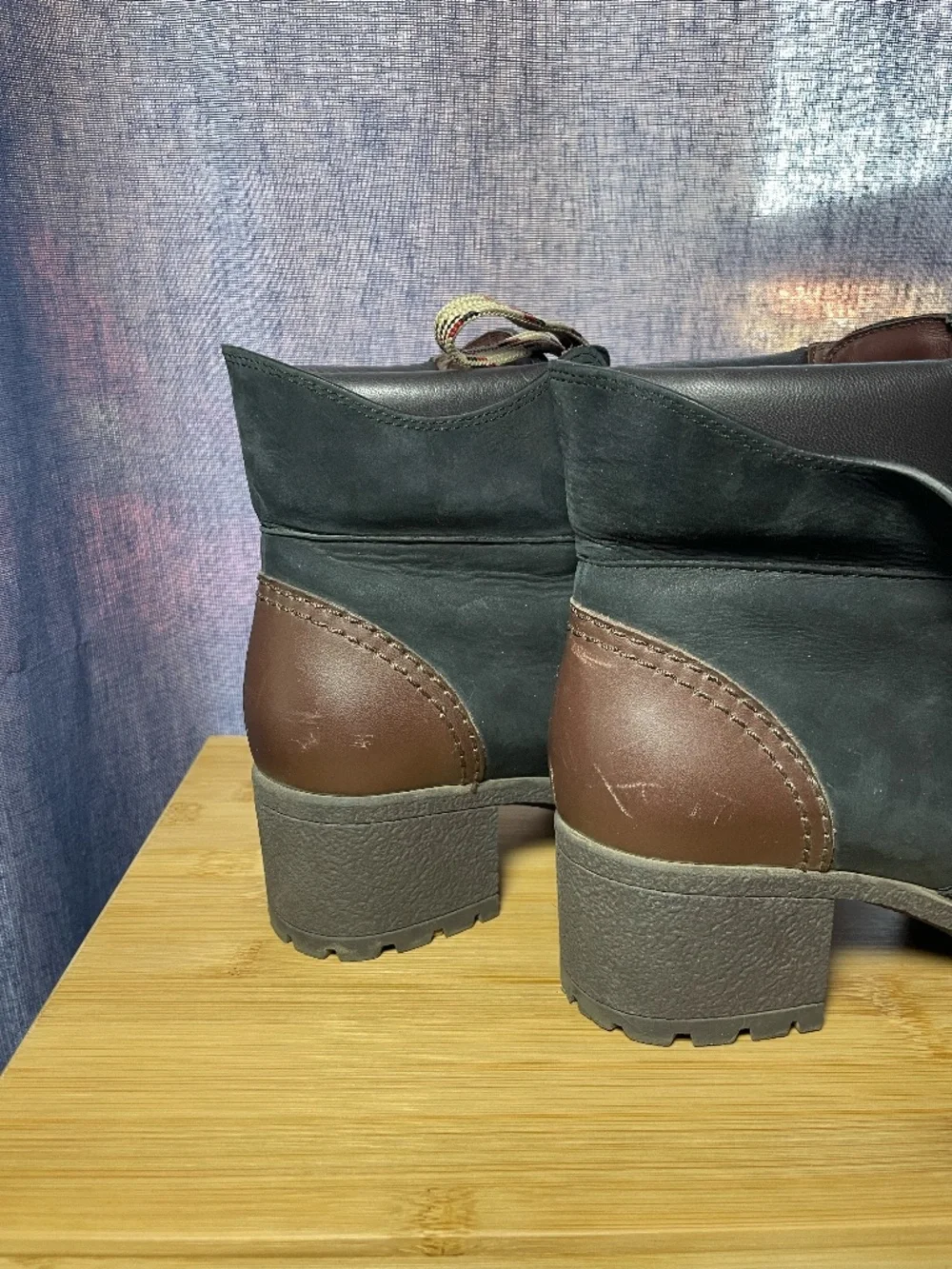 See By Chloe Eileen Block Heel Combat Boots Black Brown Cuff Lace Up Hiking 38 8
